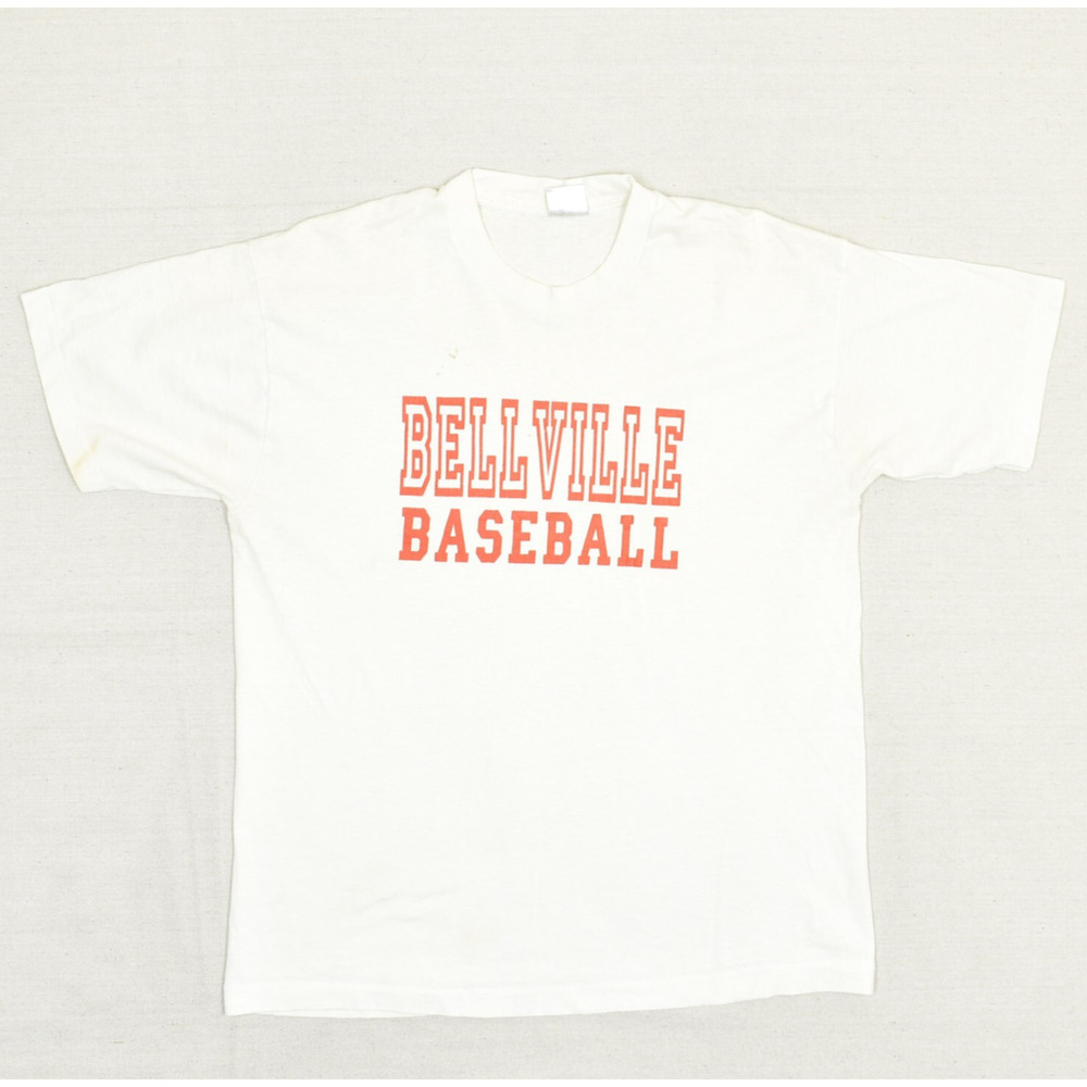 Vintage BEST Men's T Shirt Bellville Baseball Cotton White Size XL SS Stained